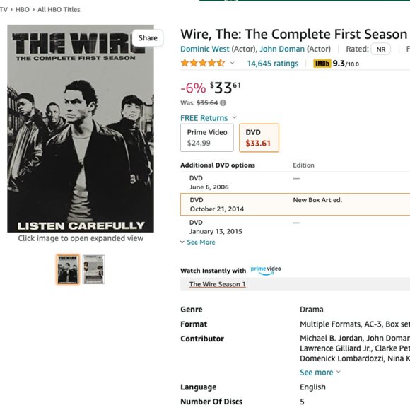 Excellent Used Condition HBO's The Wire TV Series Season One Five Disc Set - Picture 3 of 3